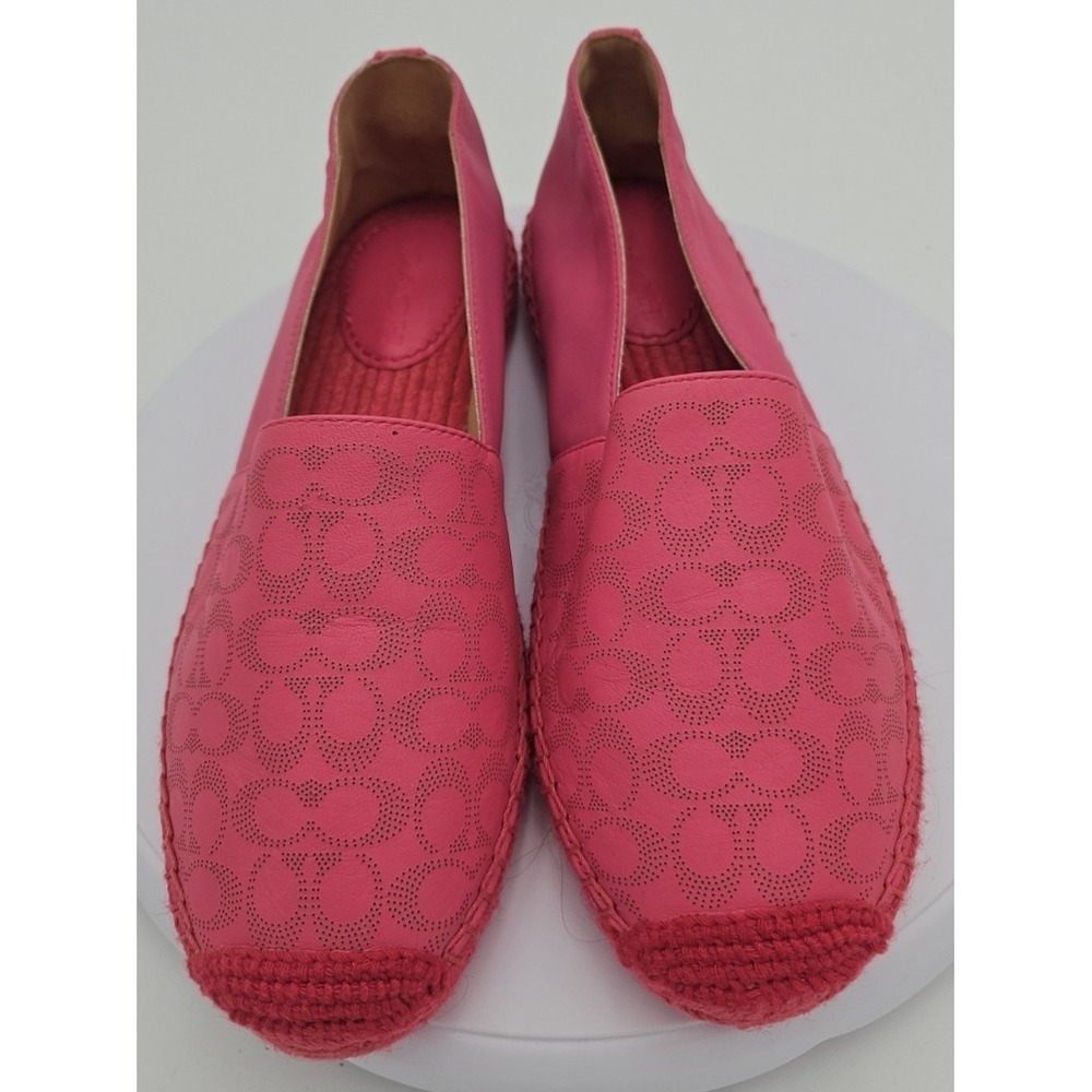 Coach CARLEY Pink W/8.5 Leather Espadrille AUTH Cottagecore Balletcore LOGO *EUC